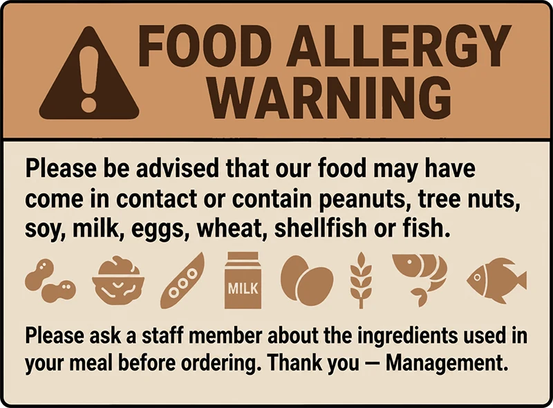 Food Allergy Warning